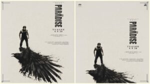 Official teaser release announcement poster for Nani's The Paradise.