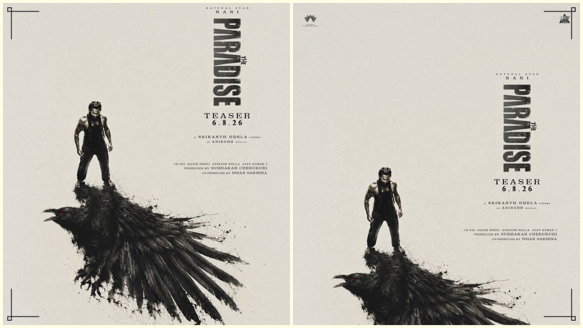 Official teaser release announcement poster for Nani's The Paradise.