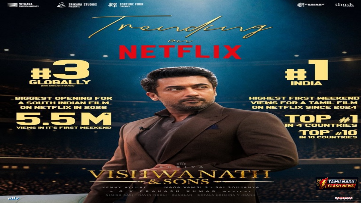 Official Netflix trending success poster for Suriya's blockbuster Vishwanath & Sons.