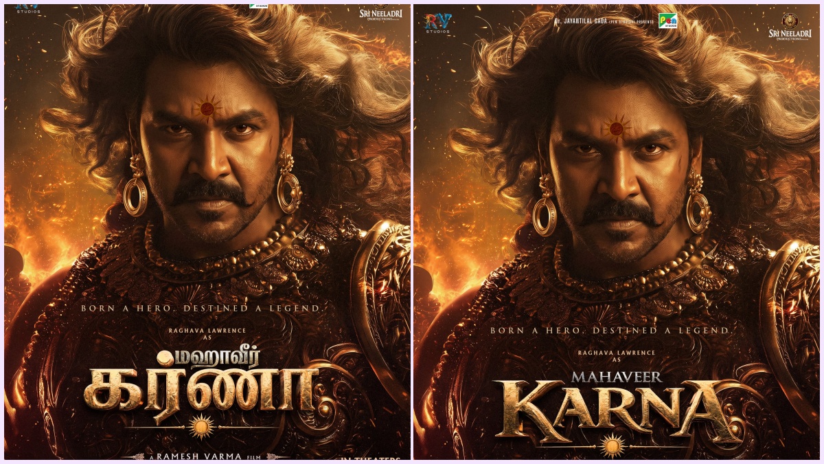 Editorial visual featuring the birthday special poster for Raghava Lawrence's Mahaveer Karna.