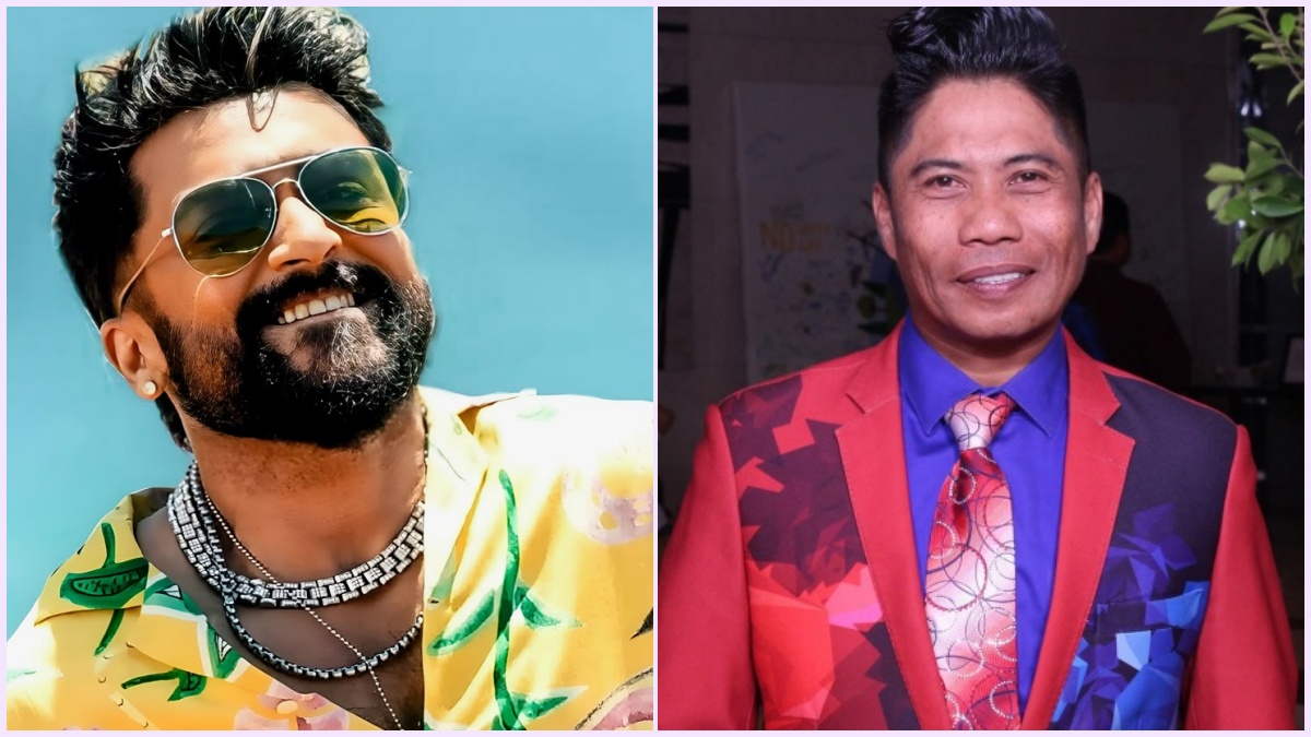Editorial visual featuring stunt master Peter Hein speaking about actor Suriya.