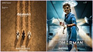 கமல்ஹாசனின் 'இந்தியன் 3' படத்திற்காகப் பின்வாங்கும் ரஜினிகாந்தின் 'தர்மன்': வெளியீட்டுத் தேதியில் மாற்றம்! Editorial visual featuring release clash and scheduling themes for Dharman and Indian 3.