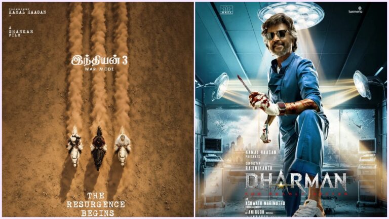 Editorial visual featuring release clash and scheduling themes for Dharman and Indian 3.